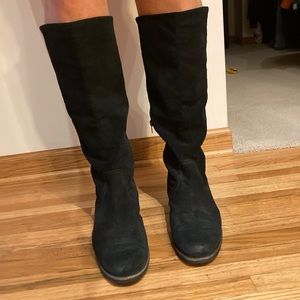 Black Suede Franco Sarto Knee High Women’s Chunky Heeled Boots: Size 13